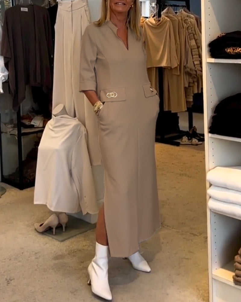 Laluna® | Effen splitjurk met 3/4-mouwen
