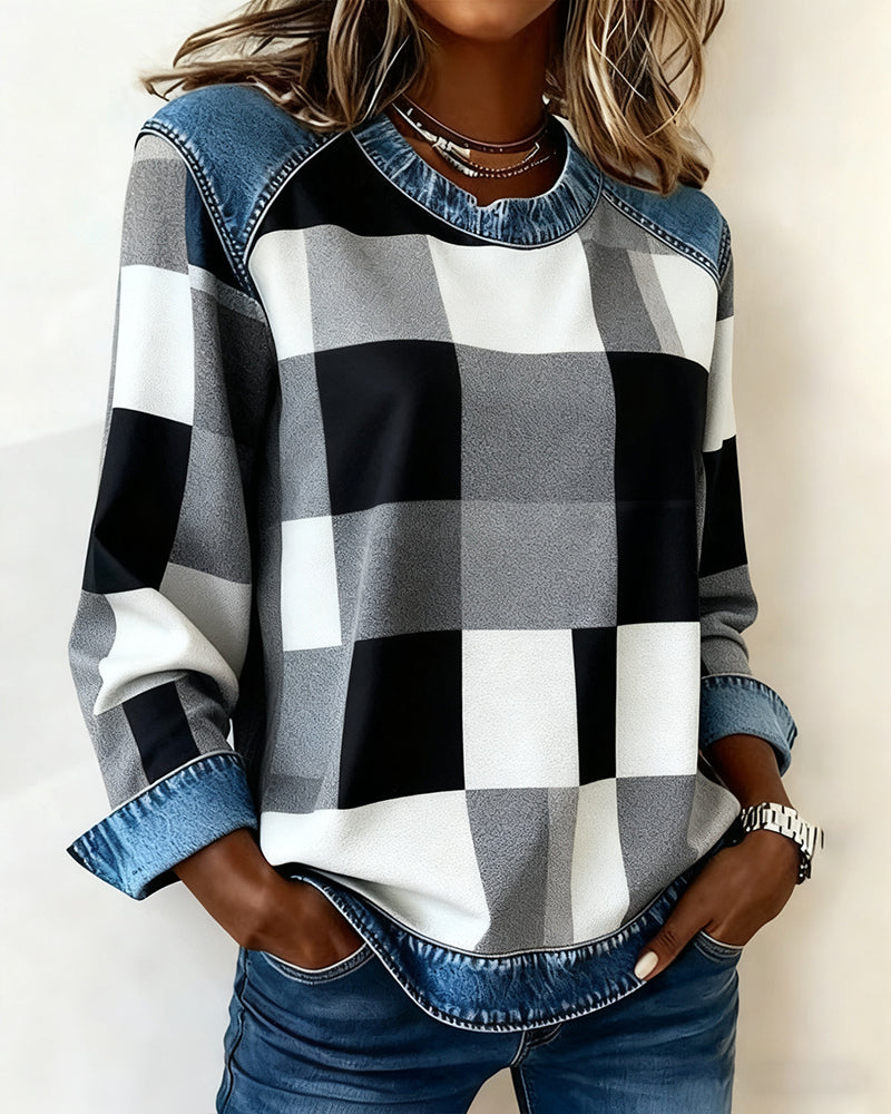 Laluna® | Trui met Ruit Patchwork en Contrastkleur