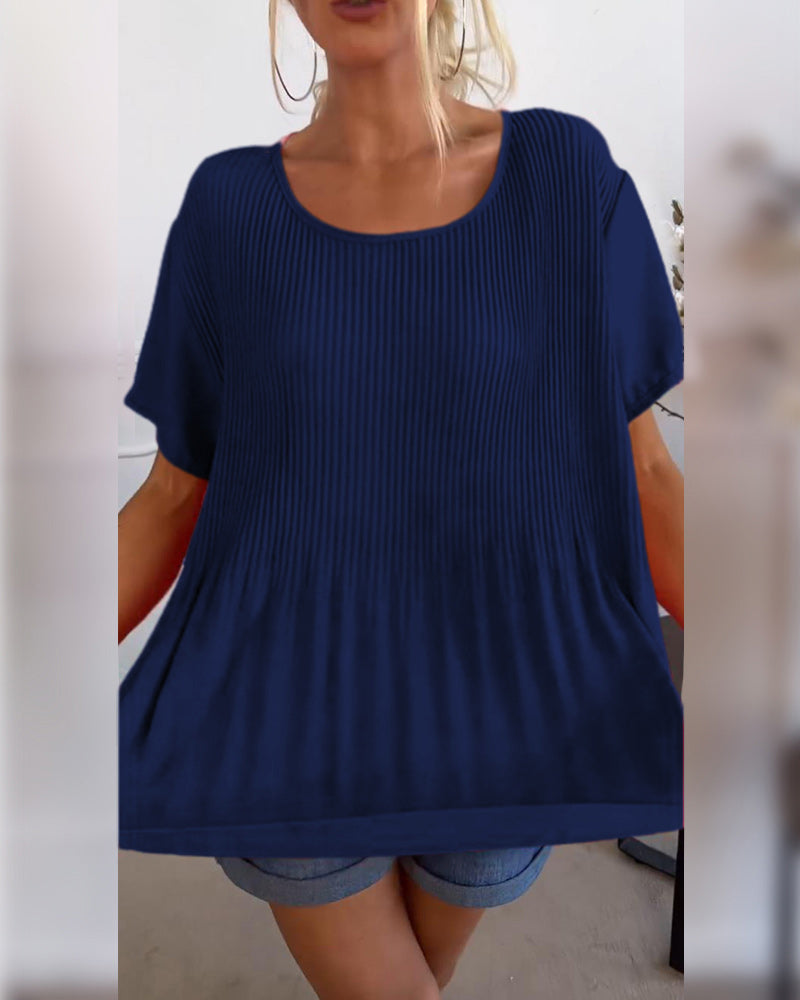 Effen blouse met plooi en ronde hals