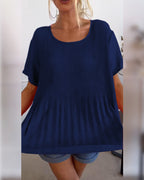 Effen blouse met plooi en ronde hals