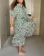 Laluna® | Jurk met Stippen en Geometrische Print