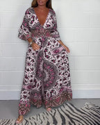 Laluna® | Bedrukte jumpsuit met diepe V-halslijn