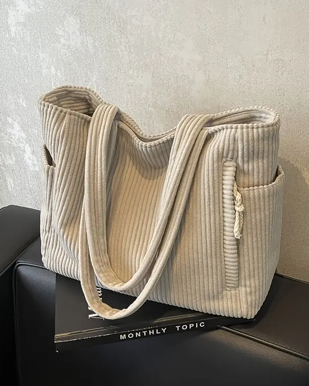 Laluna® | Geribbelde Totetas met Koorddetail