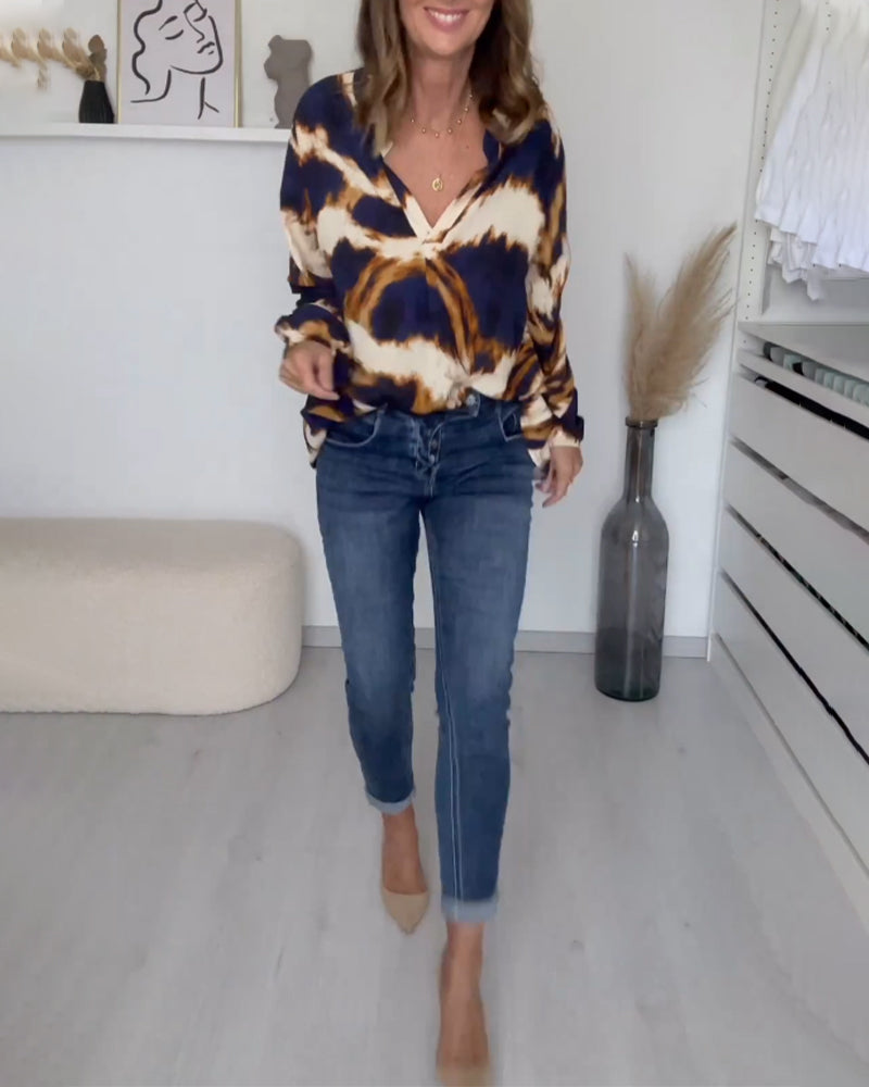 Laluna® | Bedrukte casual top met V-hals