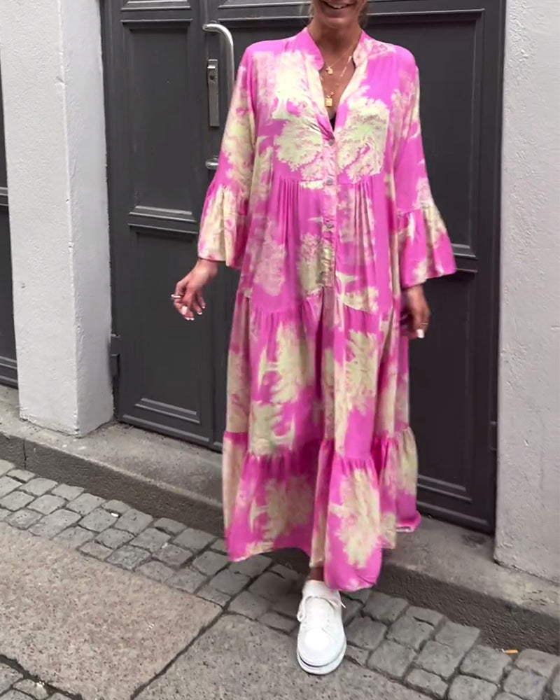 Laluna® | Patchworkjurk met V-hals en Klokmouwen