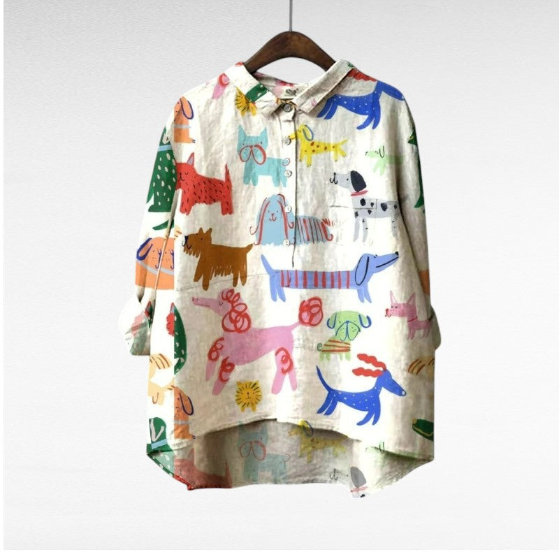 Laluna® | Damesblouse met Hondenprint