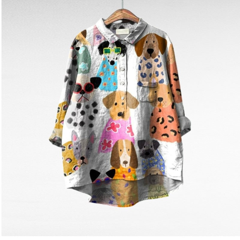 Laluna® | Damesblouse met Hondenprint