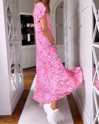 Laluna® | Maxi-jurk met V-hals en korte mouwen in print