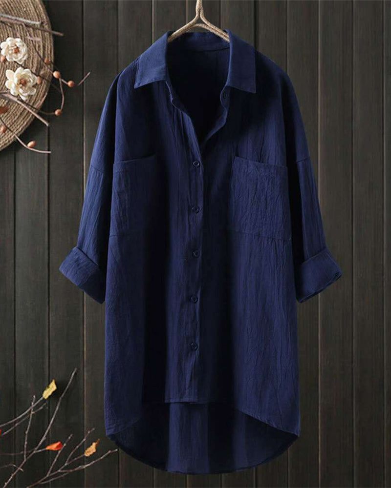 Laluna® | Losse effen blouse met lange mouwen