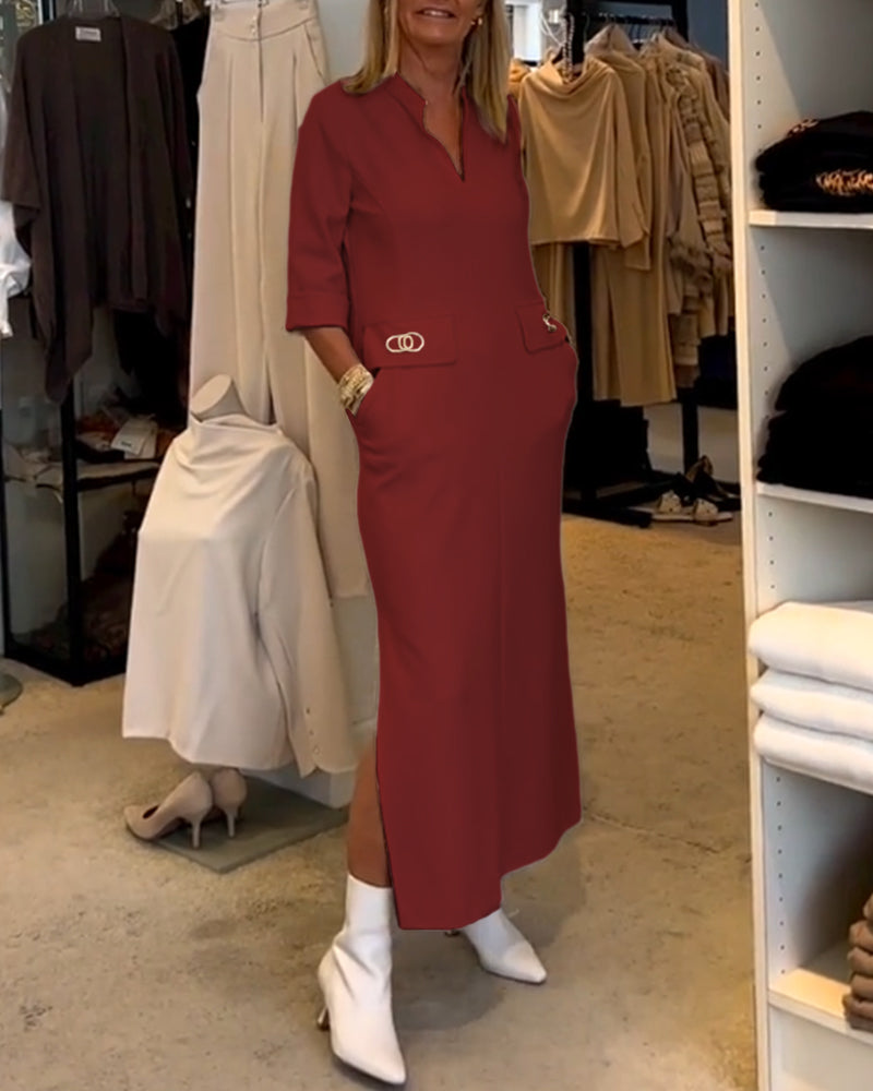 Laluna® | Effen splitjurk met 3/4-mouwen