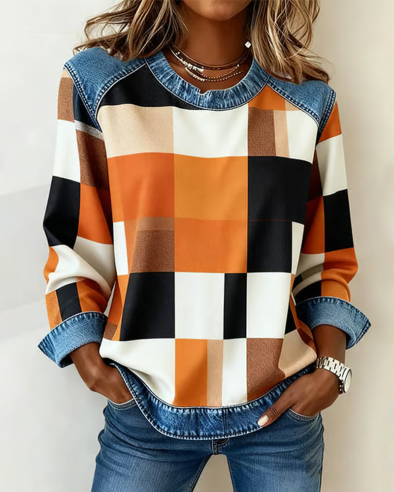 Laluna® | Trui met Ruit Patchwork en Contrastkleur