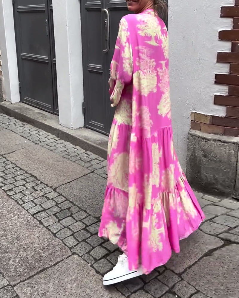 Laluna® | Patchworkjurk met V-hals en Klokmouwen