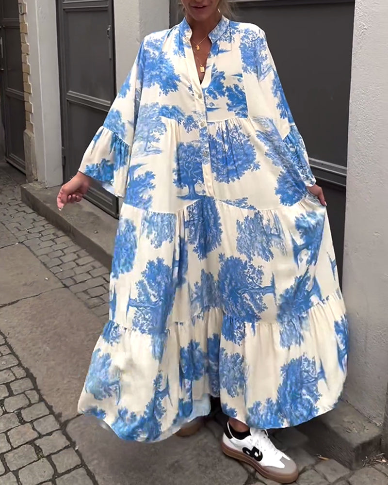 Laluna® | Patchworkjurk met V-hals en Klokmouwen