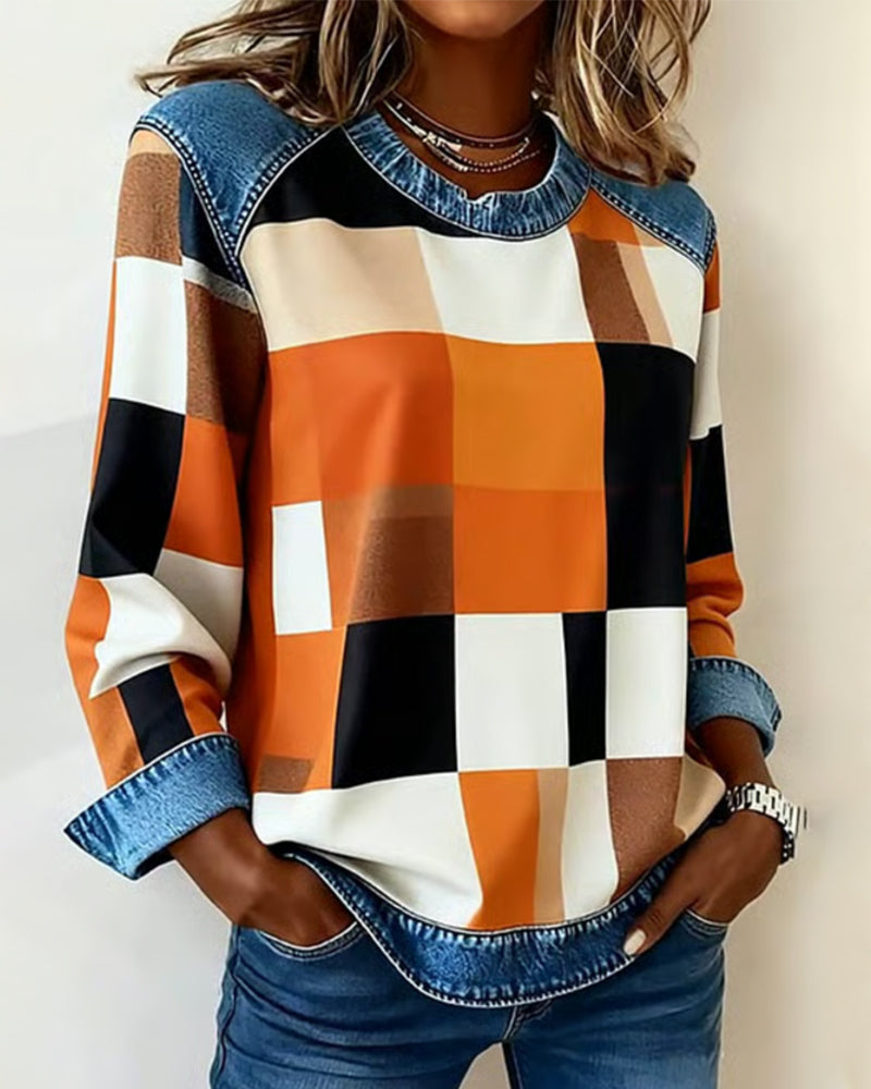 Laluna® | Trui met Ruit Patchwork en Contrastkleur