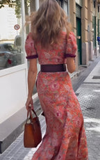 Elegante Roze Maxi Dress met Korte Mouwen