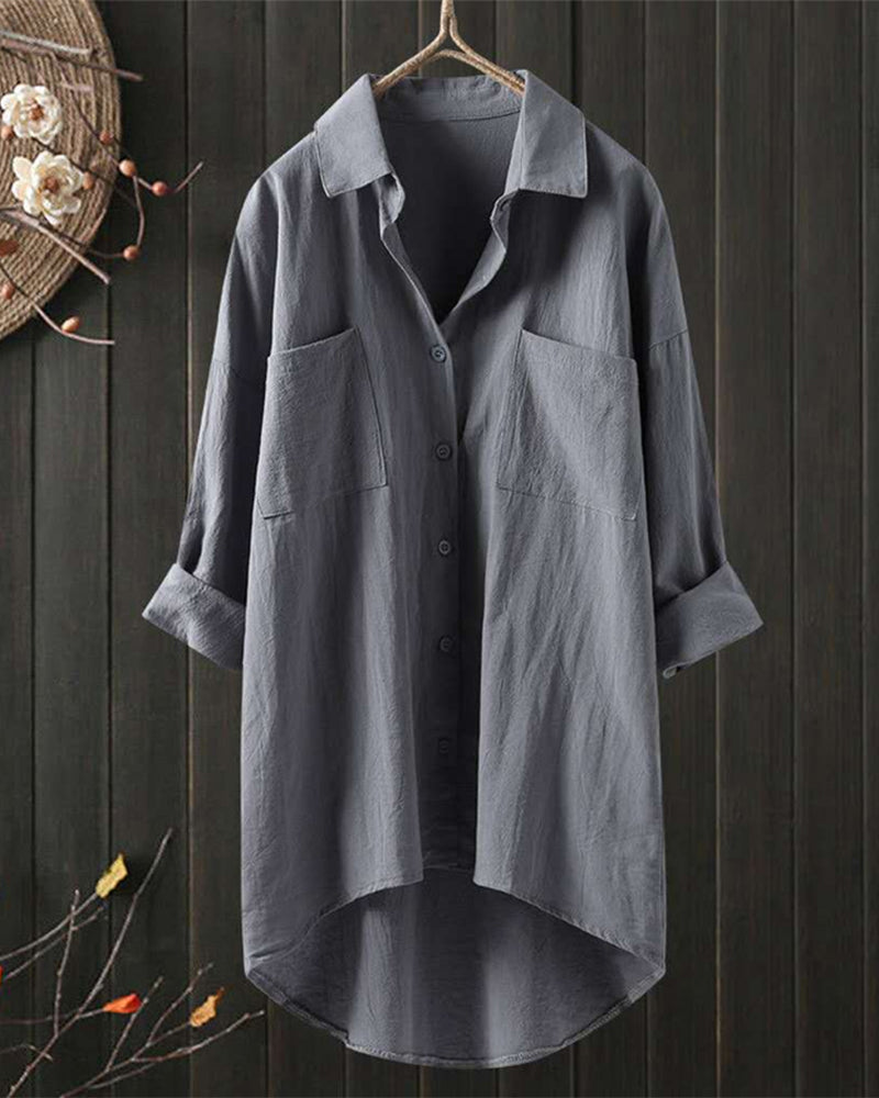 Laluna® | Losse effen blouse met lange mouwen