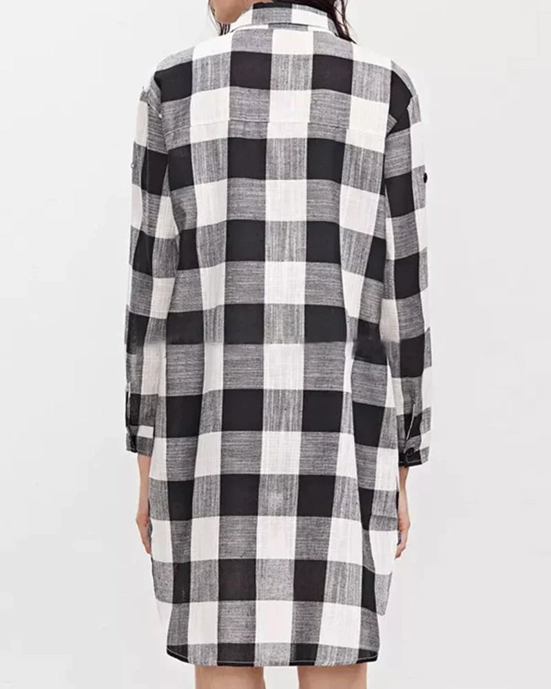 Laluna® | Shirt met lange mouwen en geruite print