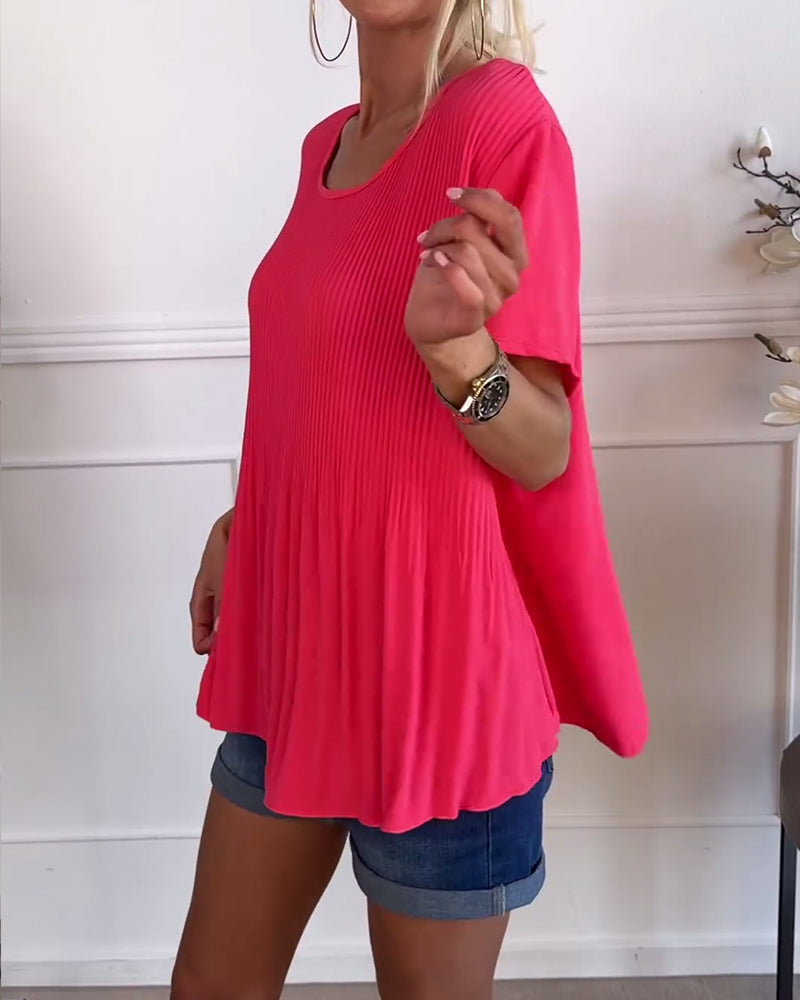Effen blouse met plooi en ronde hals