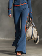 Casual retro gestreepte set met wijde broek