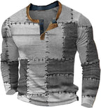 Laluna® | Heren vintage geruit patch kleurblok print T-shirt