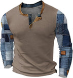 Laluna® | Heren vintage geruit patch kleurblok print T-shirt