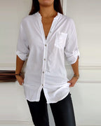 Laluna® | Casual top met pailletteninzet en knopen