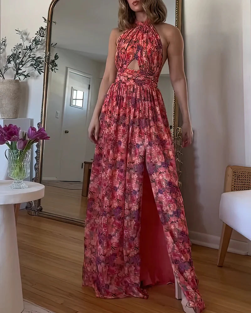 Laluna® | Rugloze maxi jurk met bloemenprint