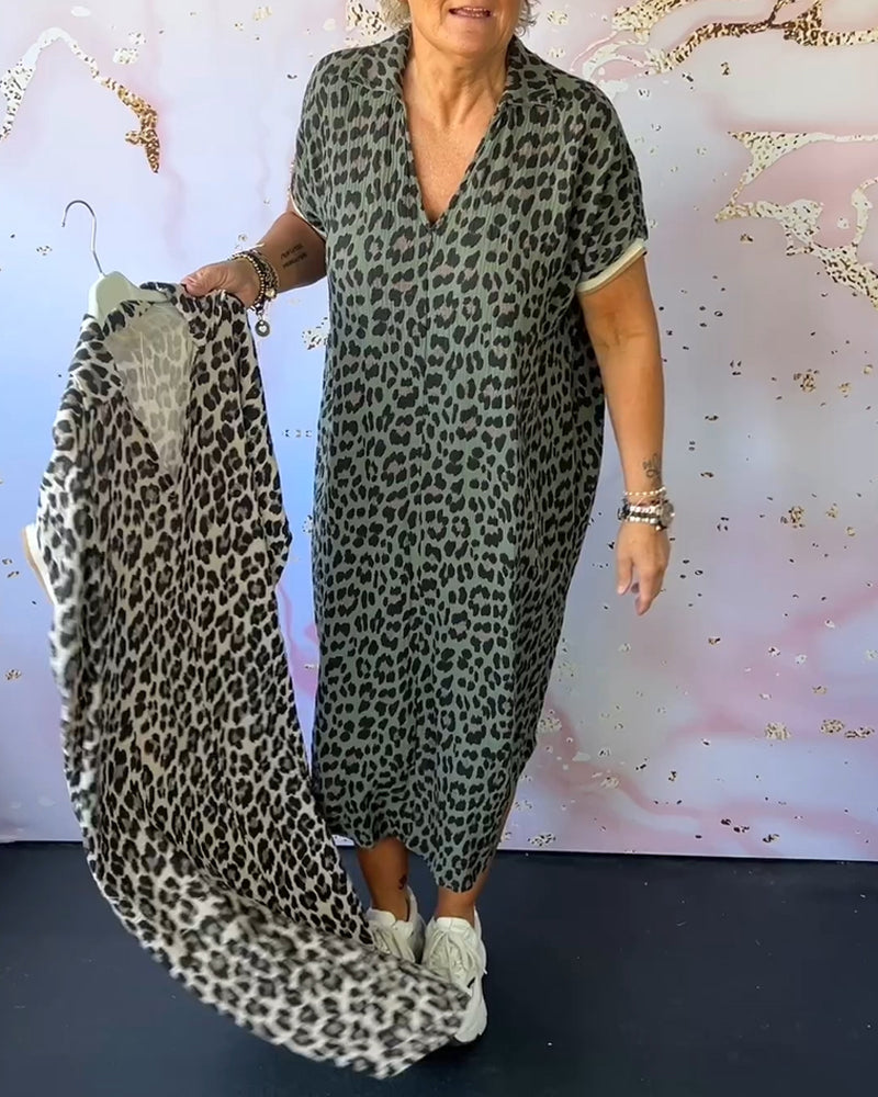 Laluna® | V-hals jurk met luipaardprint