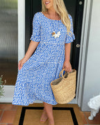 Laluna® | Midi-jurk met ronde hals en stippenprint