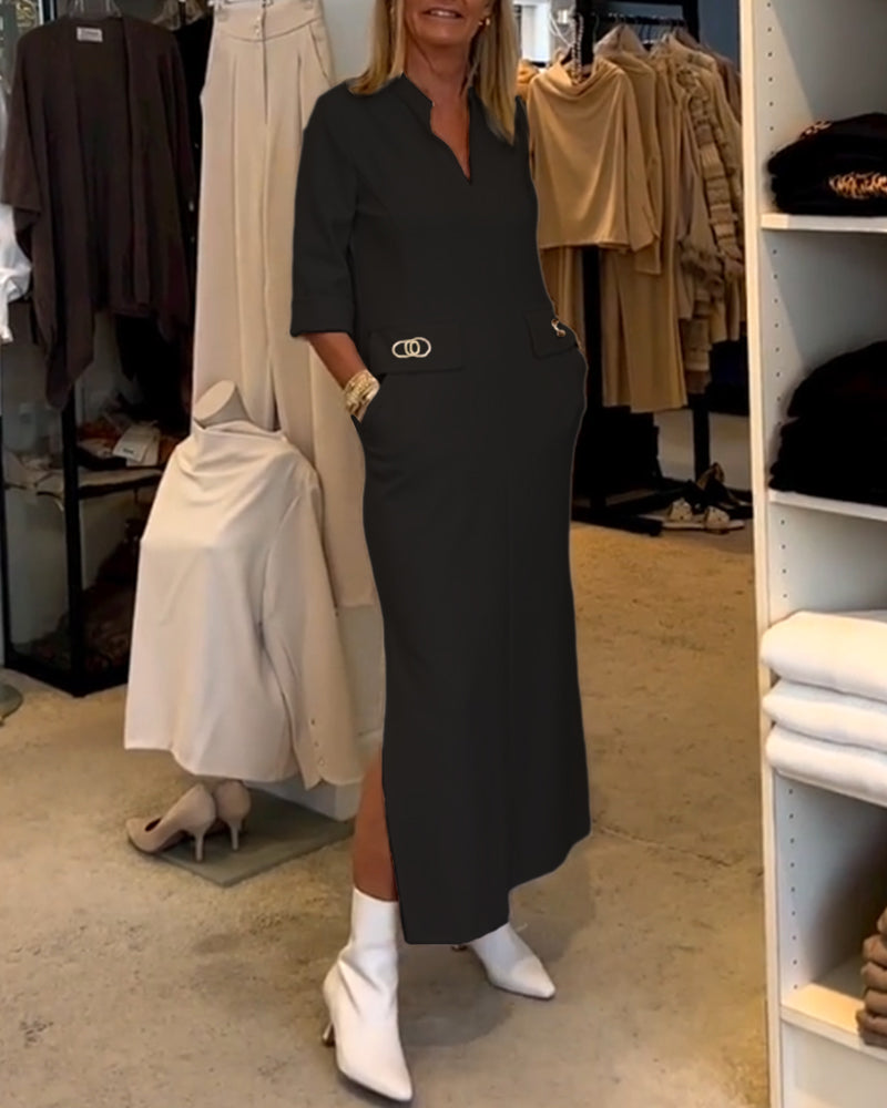 Laluna® | Effen splitjurk met 3/4-mouwen