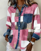 Laluna® | Kleurblok Shirt met Modieuze Kraag