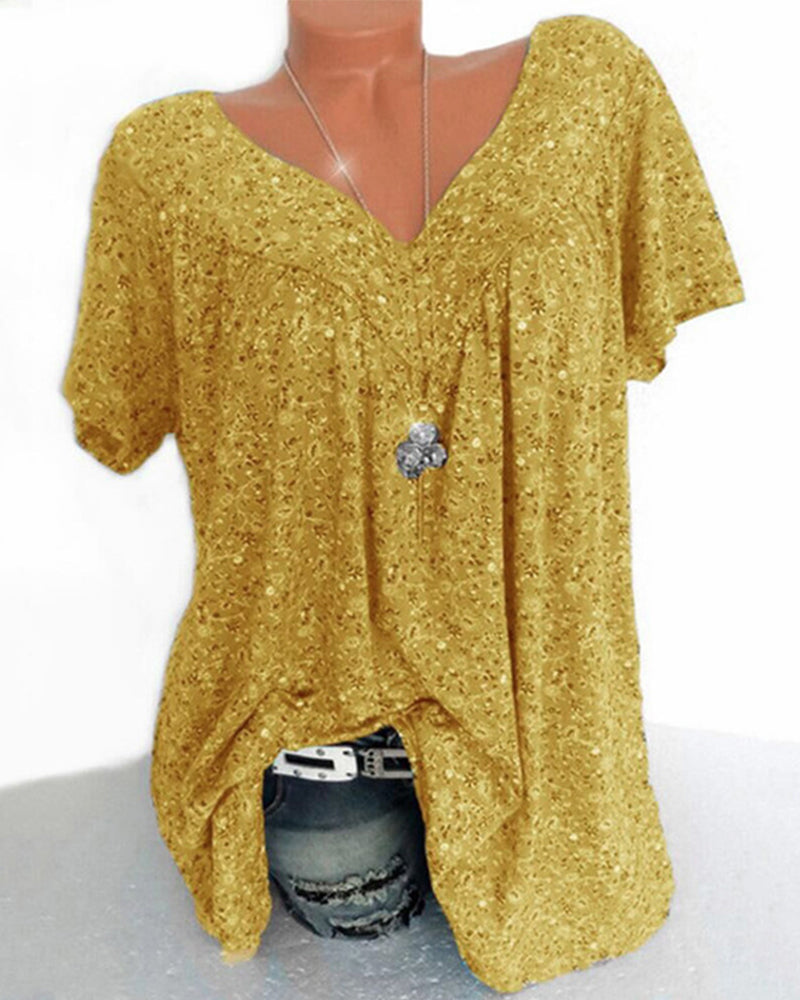 Laluna® | Katoenen T-shirt met korte mouwen en V-hals