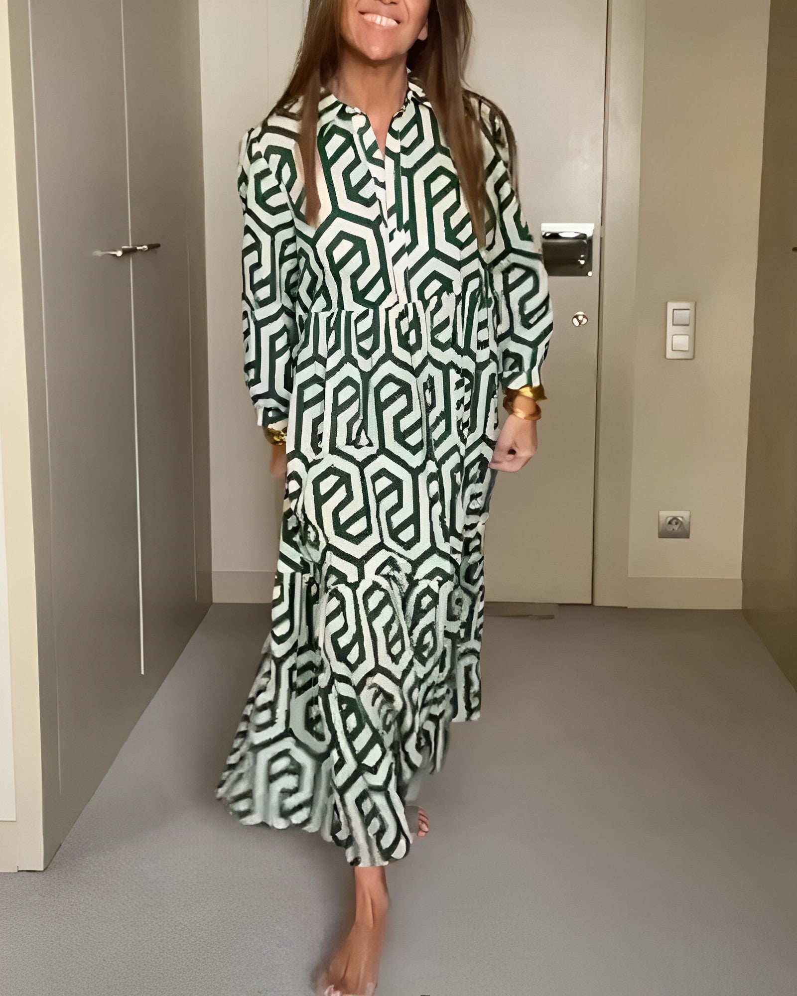 Laluna® | Jurk met Stippen en Geometrische Print
