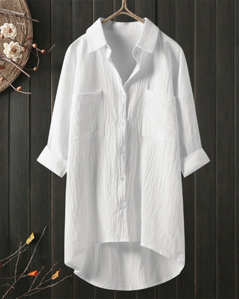 Laluna® | Losse effen blouse met lange mouwen