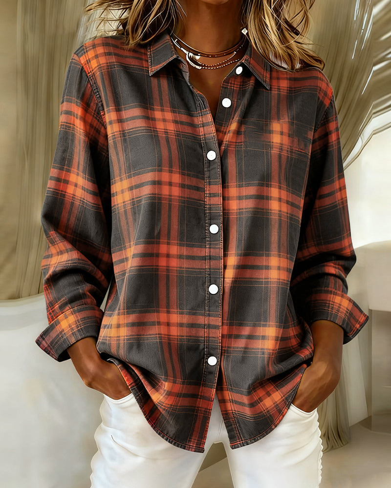 Laluna® | Shirt met Ruitpatroon en Ingesneden Kraag
