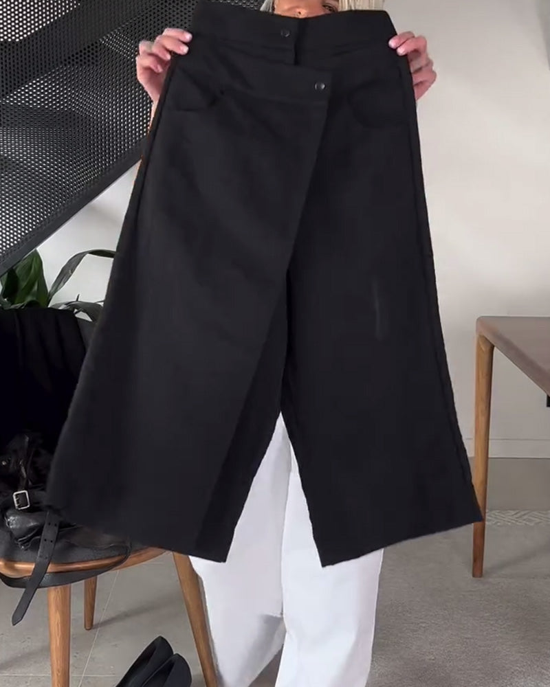 Laluna® | Eénkleurige asymmetrische casual broek