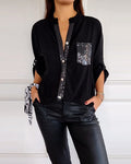 Laluna® | Casual top met pailletteninzet en knopen