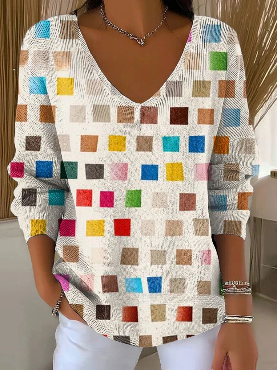Laluna® | Kleurrijke trui met V-hals
