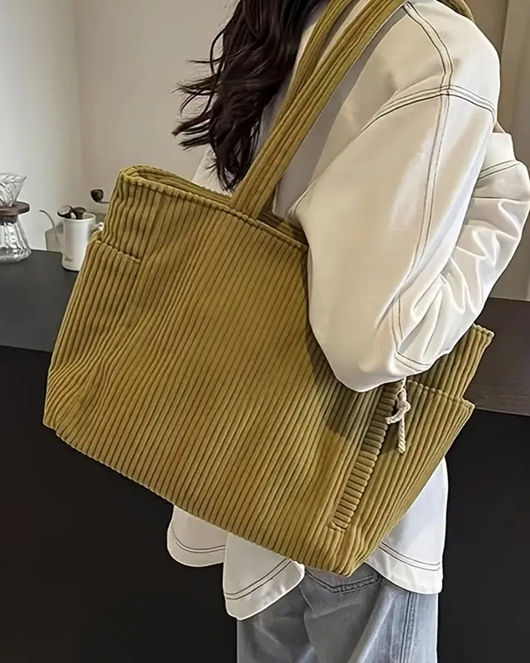 Laluna® | Geribbelde Totetas met Koorddetail