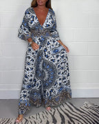 Laluna® | Bedrukte jumpsuit met diepe V-halslijn