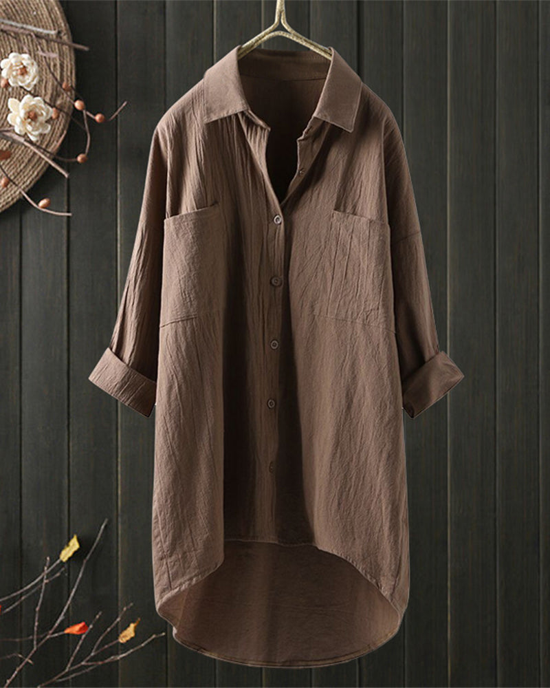 Laluna® | Losse effen blouse met lange mouwen