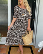 Laluna® | Midi-jurk met ronde hals en stippenprint