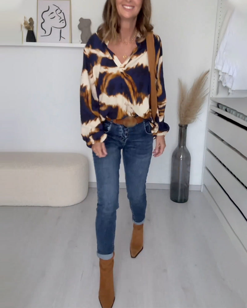 Laluna® | Bedrukte casual top met V-hals