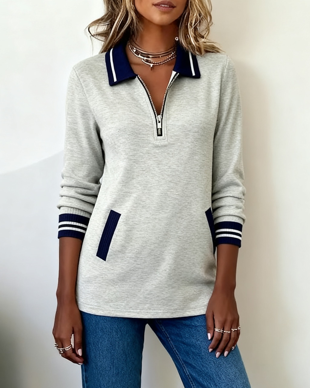 Laluna® | Losse Trui met Revers en Rits