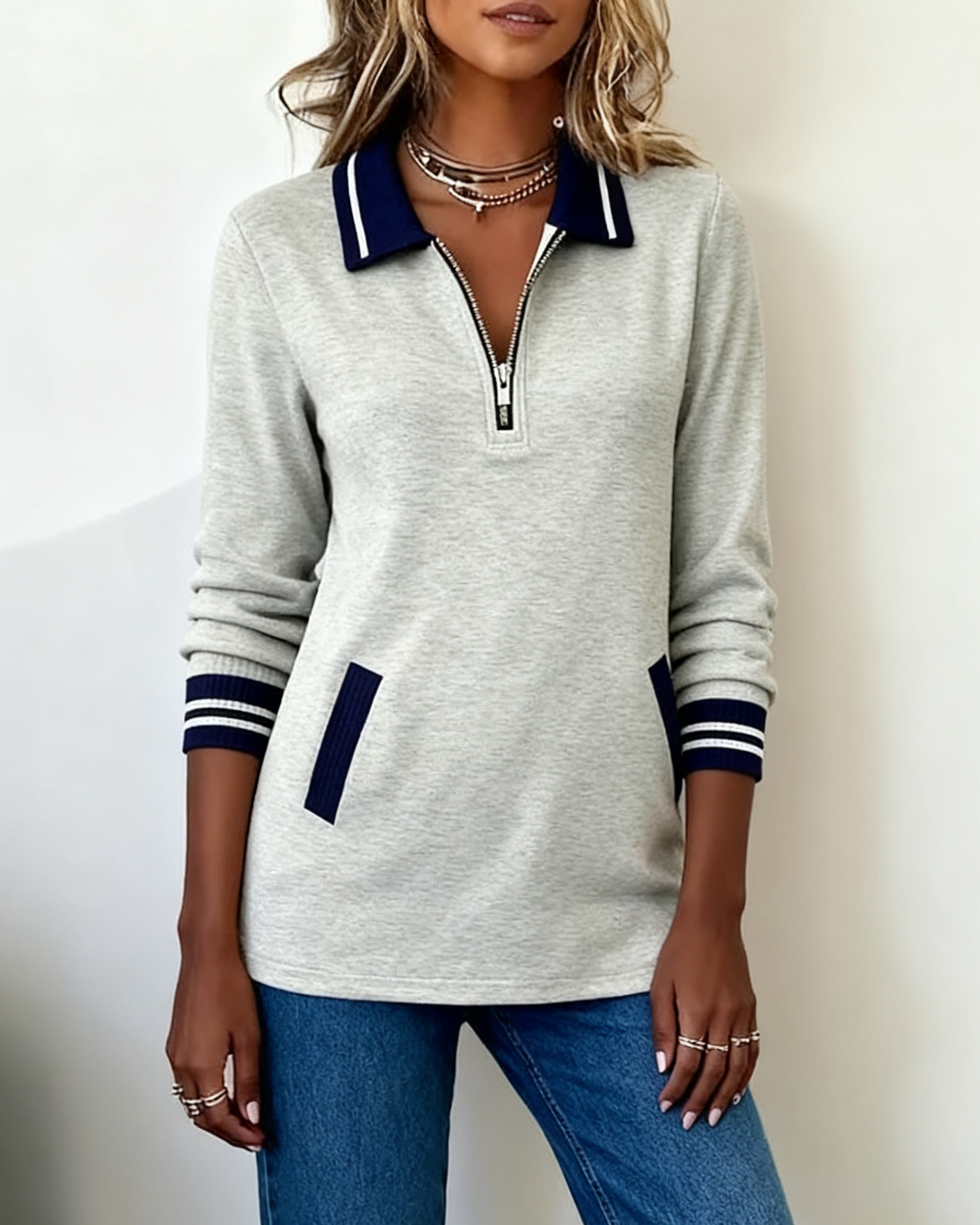 Laluna® | Losse Trui met Revers en Rits
