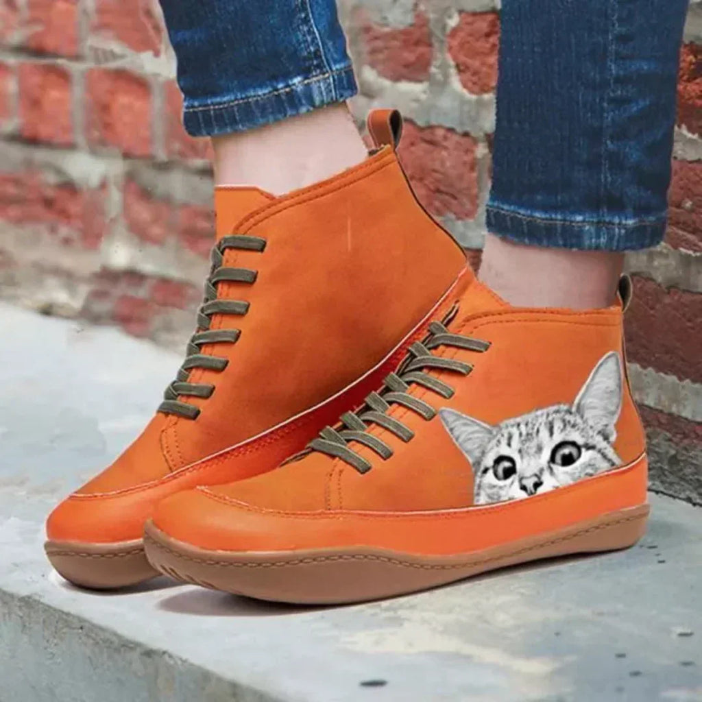 Laluna® | Leren enkellaarsjes voor kattenliefhebbers