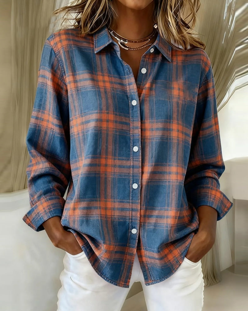 Laluna® | Shirt met Ruitpatroon en Ingesneden Kraag