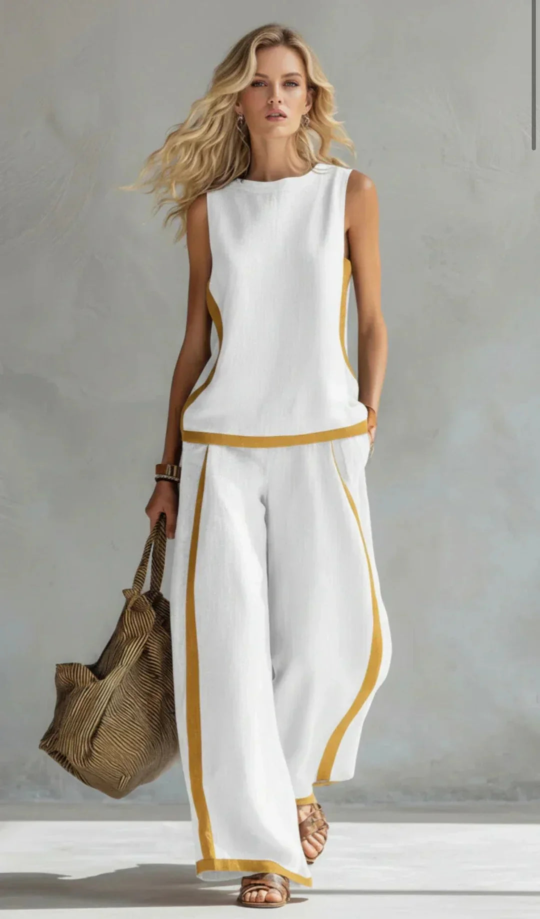 Petra | Gilet en Broek Ensemble Chic-Casual met Tweekleurige Afwerking