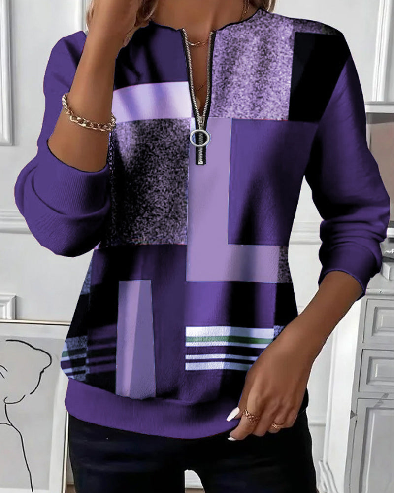 Laluna® | Casual Trui met Halve Rits en Print