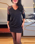Laluna® | Top sexy V-hals mesh en effen pailletten jurk